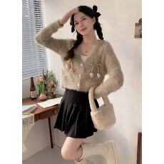批发韩系甜美立体花朵长袖毛毛针织<b class='q'>开衫</b><b class='q'>女</b>秋季新款高级感气质显瘦短款