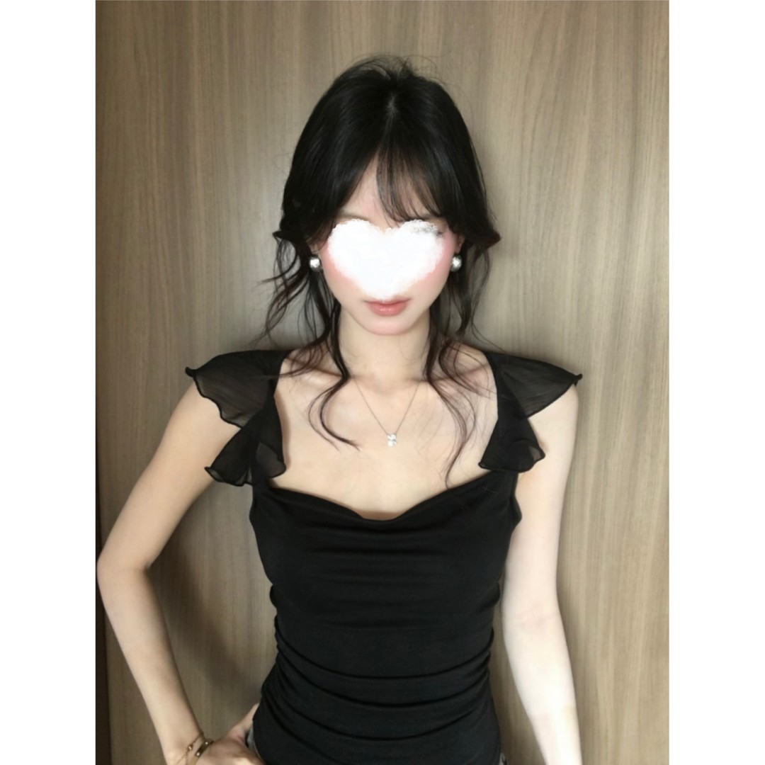 사람들 면 260 그램 순수한 욕망 바람 티셔츠 여성 여름 핫걸 망사 허리 수축 슬림해 보이는 디자인 센스 맨위