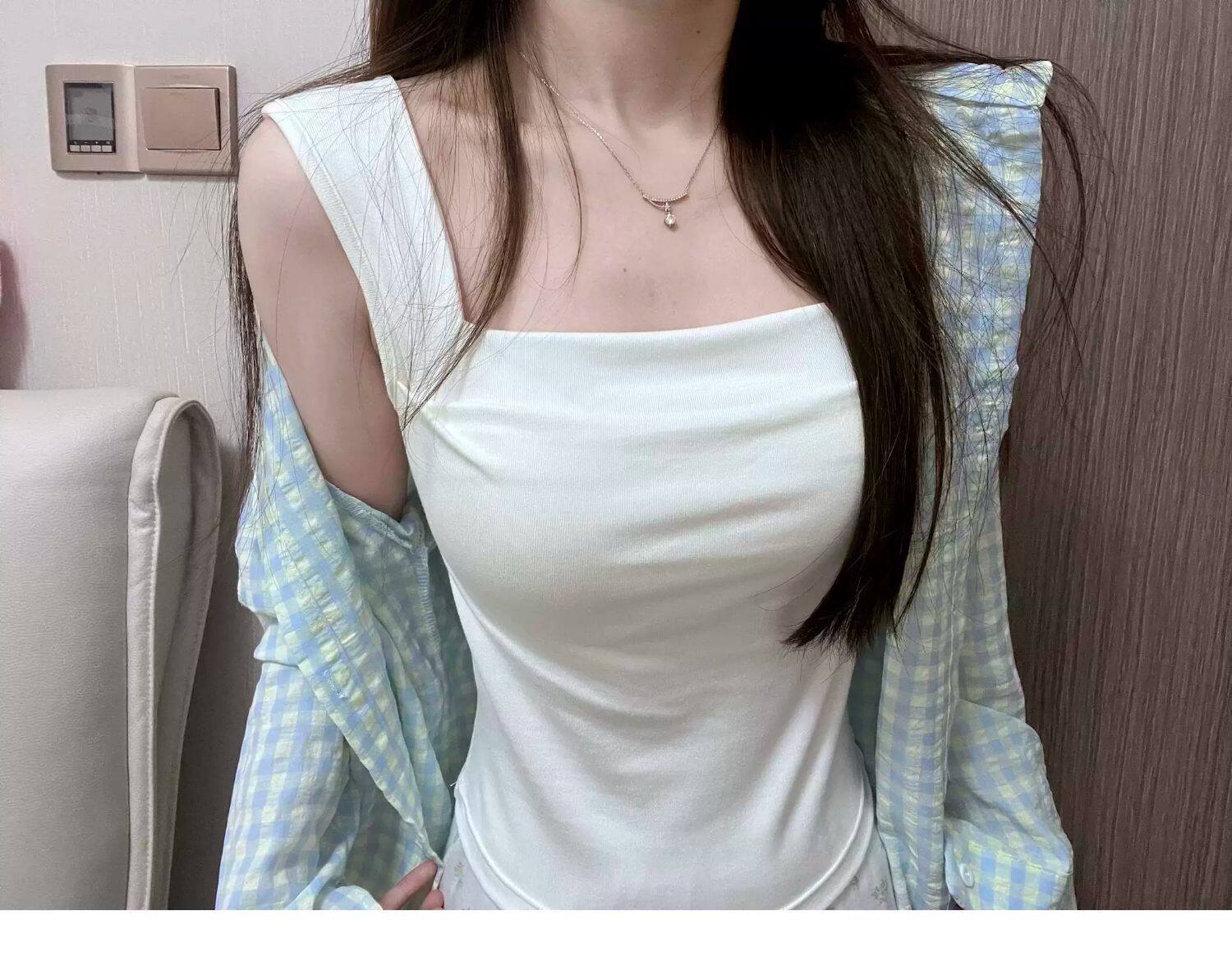 아름다운 순수한 화이트 광장 넥타이 가슴 패드 캐미솔 외출용 아름다움 뒤로 브래지어 하나 맨위