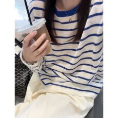 批发已发货 撞色条纹t恤女2026早秋新款<b class='q'>宽松</b>显瘦百搭<b class='q'>打底衫</b>上衣