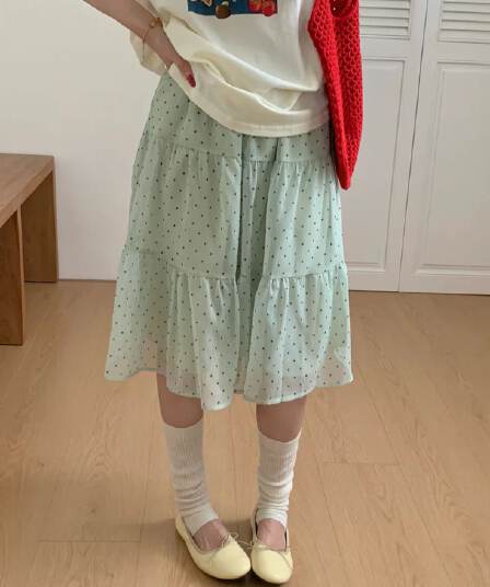 센 부서 소녀 도트 무늬 반신 스커트 여성 새로운 여름 작은 키 한 마디 퍼프 미니 스커트 중간 스커트