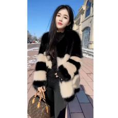 批发小香风黑白撞色皮毛一体外套慵懒复古高级感上衣女冬季