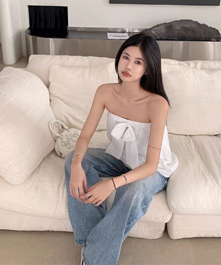 순면 한 부서 고급 센스 나비 매듭 튜브탑 여성 여름 새로운 디자인 센스 홀로우 아웃 루즈핏 슬림해 보이는 캐주얼 맨위