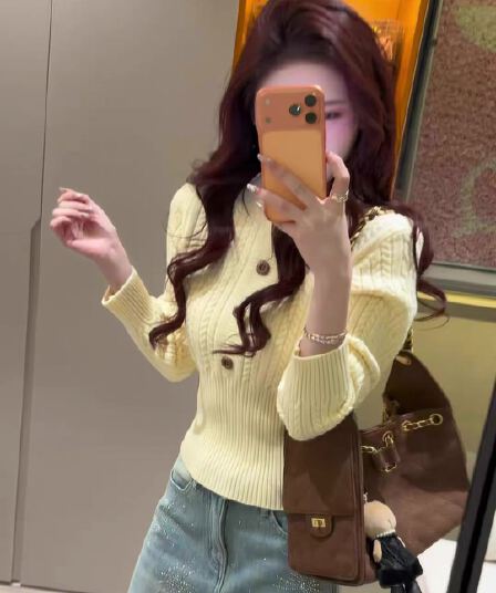한 부서 레트로 반 개방 칼라 풀오버 꽈배기 니트 스웨터 여성 가을 겨울철 몸매 가꾸기 슬림해 보이는 인사이드 가져 가라. 외출용 예쁜 스웨터