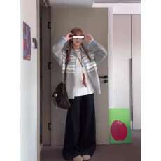 批发早秋新款拼色翻领双拉链毛衣开衫小众设计感秋<b class='q'>冬</b>针织衫外套女