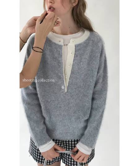 이른 가을 달콤함 품격 POLO 칼라 캐주얼 다용도 슬림해 보이는 단색 반팔 부드러운 찹쌀 니트 맨위