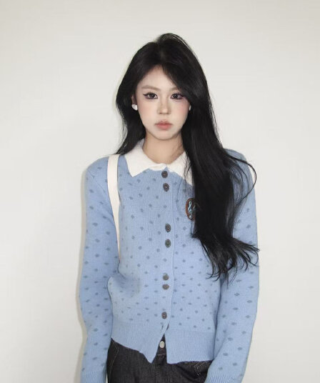 가을 겨울 새로운 한 부서 느긋한 쇼트 스타일 도트 무늬 polo 맨위 슬림해 보이는 니트 스웨터 오픈 가디건