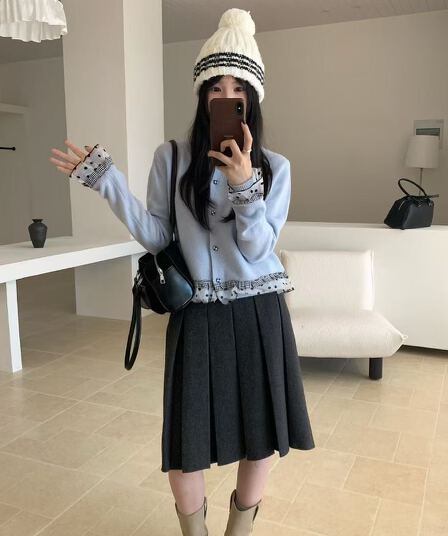 한 부서 달콤함 레이스 패치워크 색상 스웨터 여자 니트 스웨터 오픈 가디건 가을 겨울 루즈핏 느긋한 바람 품격 쇼트 스타일 맨위