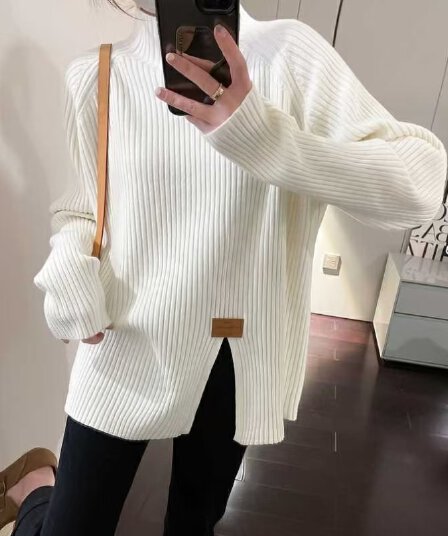 검정색 터틀넥 부드러운 찹쌀 바람 스웨터 여자 가을 겨울 두꺼운 고유 한 맨위 슈퍼 잘 생긴 디자인 센스 트임 니트 스웨터