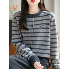 批发时尚减龄条纹针织开衫外套女2026新款春秋<b class='q'>大码</b>女装上衣秋冬毛衣