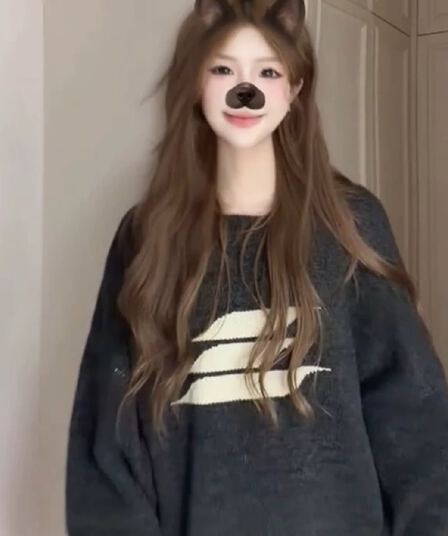 아메리칸 레트로 라운드 넥 스웨터 여자 가을 미니멀리즘 프린트 긴팔 니트 스웨터 루즈핏 느긋한 바람 다용도 맨위