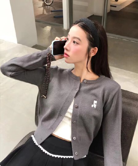 도파민 단색 얇은 스타일 니트 오픈 가디건 쇼트 스타일 긴팔 재킷 이른 가을 착용 가져 가라. 한 부서 chic Chic 맨위 여성