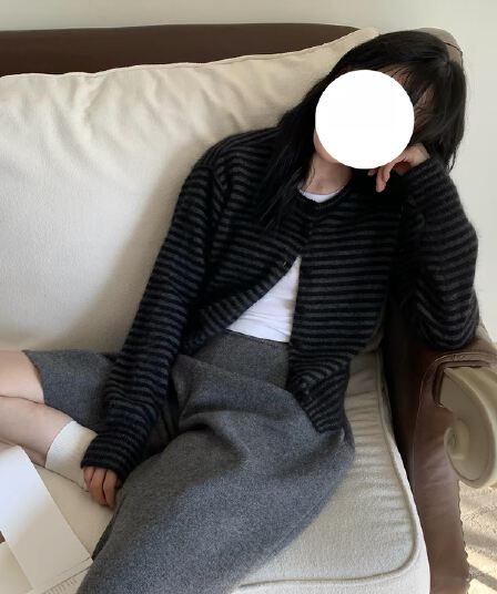 한 부서 레트로 블랙 회색 스트라이프 긴팔 니트 오픈 가디건 여성 가을 얇은 스타일 스웨터 코트 스택 착용 외부 가져 가라. 짧은 맨위
