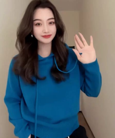 톰 글 래 원인 파란색 펌프 로프 후드 스웨터 여자 가을 겨울 인사이드 가져 가라. 한국 스타일 슈퍼 잘 생긴 모자 포함 니트 스웨터 부드러운 찹쌀 맨위