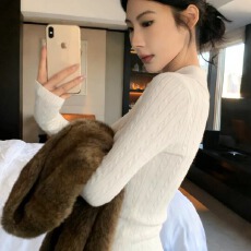 白色polo翻领针织打底衫女秋冬穿搭修身显瘦麻花毛衣内搭上衣