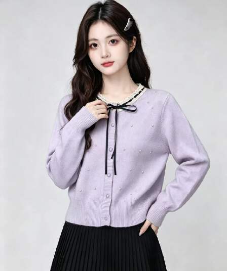 작은 샤넬 스타일 레이스 칼라 나비 매듭 비즈 박기 스웨터 오픈 가디건 여성 핫걸 봄 새로운 달콤함 니트 쇼트 스타일 재킷