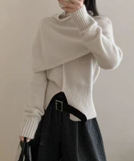가을 의상 새로운 터틀넥 망토 숄 여성 니트 스웨터 스웨터 고급 센스 품격