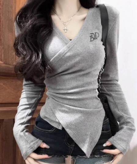 십자가 긴팔 가을 새로운 만나는 티셔츠 허리 수축 몸매 가꾸기 핫걸 맨위