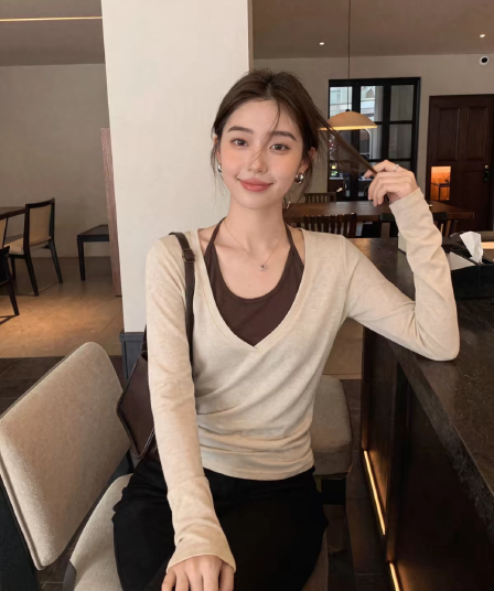 한 부서 긴팔 티셔츠 여성 행침 목 슬립 투피스 세트