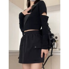 批发大码工装短裙夏款<b class='q'>女装</b>高腰遮肉a字小个子显瘦半身裙裤潮