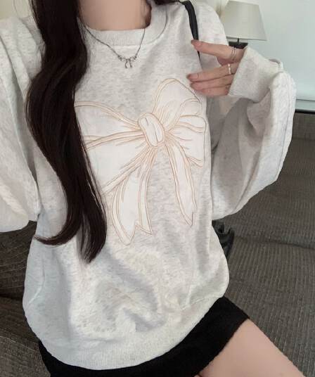 후아 면 복합 얇은 스타일 털이 있는 한 부서 ins 후드티 여성 루즈핏 패치 자수