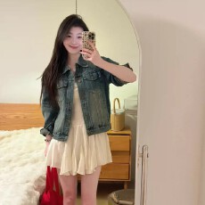 批发复古短款牛仔外套女2026新款春季小个子休闲翻领夹克牛仔衣潮