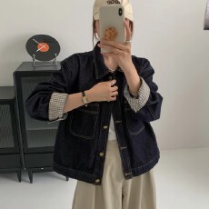 批发2026<b class='q'>秋</b>冬新款复过做旧欧美风POLO领水洗牛仔褂双口袋外套上衣