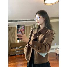 批发美拉德麂皮绒外套<b class='q'>女</b>短款2026春秋新款复古宽松小个子薄款夹克上衣