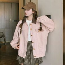 批发粉色麂皮绒工装外套<b class='q'>女</b>春秋2026新款甜美小个子学院风休闲夹克上衣