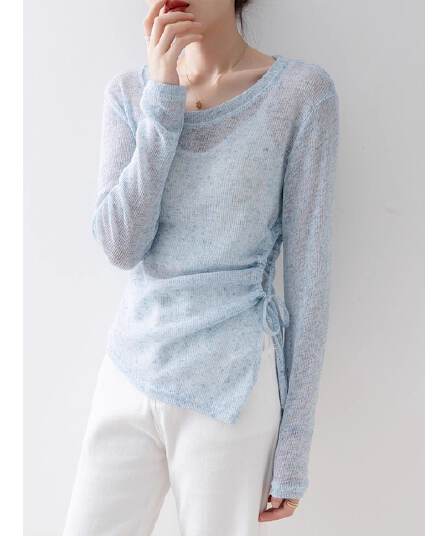 불규칙 쇼트 스타일 자외선 차단 블라우스 여성 Tulle 긴팔 티셔츠 에어컨 맨위 망사 얇은 스타일