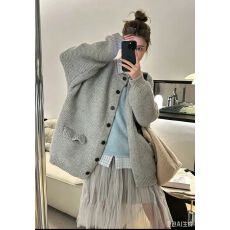 批发韩系慵懒连帽<b class='q'>毛衣外套</b>女牛角扣粗线针织宽松落肩显瘦中<b class='q'>长款</b>开衫潮