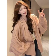 韩系温柔风蝙蝠袖针织开衫女秋冬款宽松显瘦百搭软糯长袖毛衣外套