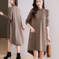 批发秋冬大码女装针织<b class='q'>连衣裙</b>新款中长款<b class='q'>高档</b>燕尾时尚加肥加大毛衣女