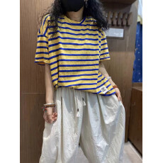 批发xianhuo纯棉条纹短袖T恤<b class='q'>女装</b>夏季新款韩版宽松撞色显瘦圆领<b class='q'>上衣</b>服