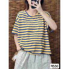 批发xianhuo纯棉条纹短袖T恤<b class='q'>女装</b>夏季新款韩版宽松撞色显瘦圆领<b class='q'>上衣</b>服