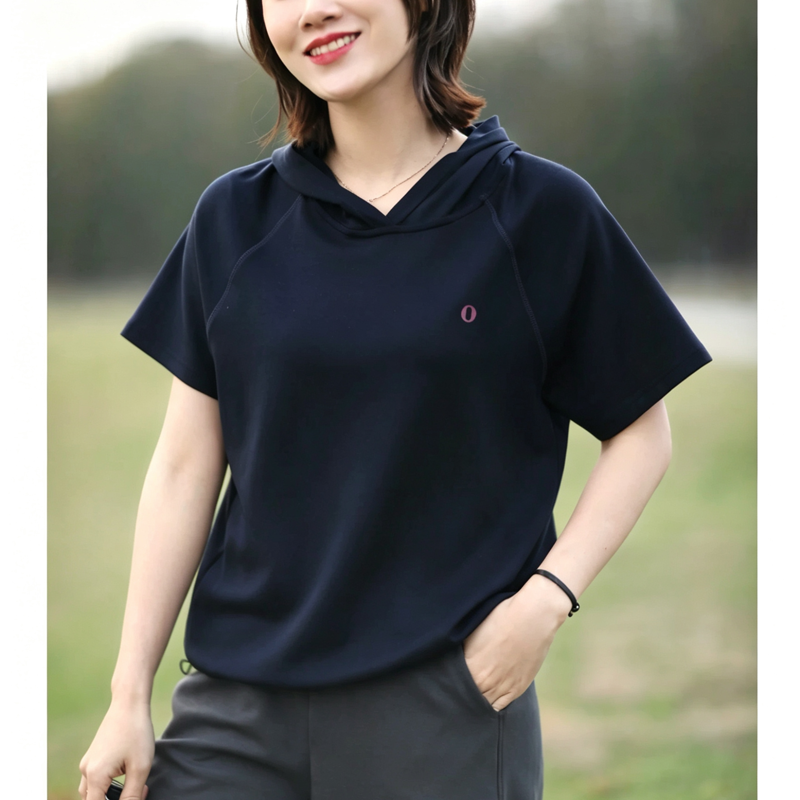 프로 피부 부드러운 찹쌀 미니멀리즘 루즈핏 캐주얼 알파벳 후드 반팔 후드티 여성 티셔츠 모자 셔츠 2026 여름 드레스 새로운