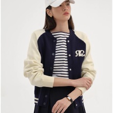 批发韩国同款25年秋小熊<b class='q'>棒球</b>服式开衫针织毛衣外套宽松女