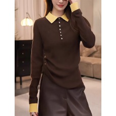 批发微<b class='q'>胖</b><b class='q'>mm</b>秋冬季时尚翻领撞色假两件长袖针织衫女百搭修身显瘦上衣