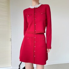 批发圣多墨 <b class='q'>敬酒</b><b class='q'>服</b>新娘结婚订<b class='q'>婚礼</b><b class='q'>服</b>端庄大气复古红色小香风套装秋冬