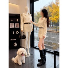 批发韩国POLO翻领OL针织毛衣连衣裙女秋冬时尚流行收腰高级感气质短裙