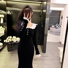 批发配大衣毛衣针织连衣裙女秋冬法式<b class='q'>OL</b>高级感气质鱼尾裙内搭打底长裙