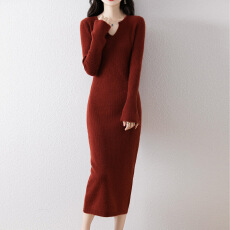 批发韩国低领<b class='q'>修身</b>羊毛针织毛衣连衣裙女秋冬OL内搭打底中长款过膝长裙