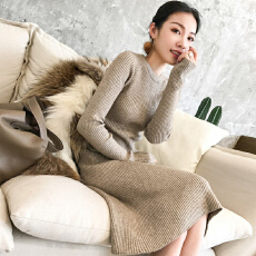 批发韩国2025新款配大衣长裙内搭打底<b class='q'>长款</b>针织毛衣过膝<b class='q'>连衣裙</b>秋冬加厚