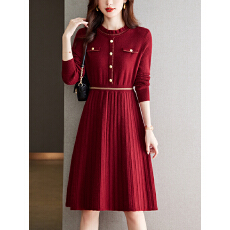 批发<b class='q'>韩国</b>秋冬配大衣针织毛线连衣裙女2025新款收腰显瘦外穿打底毛衣裙