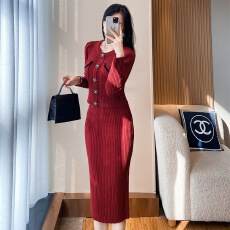 韩国回门敬酒红色毛衣两件套外穿打底针织开衫包裙半身裙套装秋冬
