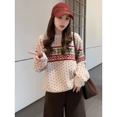 批发圣诞氛围感费尔岛提花毛衣女2025新款慵懒高级感内搭可外穿<b class='q'>上衣</b>冬