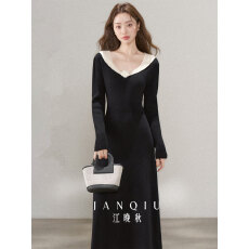 批发韩国法式复古<b class='q'>修身</b>显瘦内搭针织连衣裙女春秋季配大衣的打底长裙子