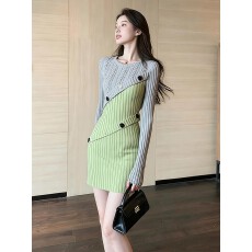 批发韩国穿搭超好看独特漂亮裙子<b class='q'>高端</b>精致富家千金风针织拼接<b class='q'>连衣裙</b>女