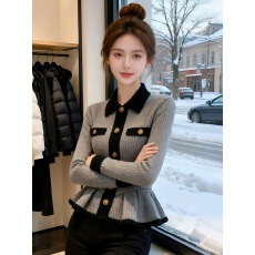 批发韩版春装灰色拼接上衣巨好看轻熟<b class='q'>气质</b>掐腰撞色<b class='q'>外套</b>