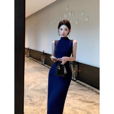 批发韩国早春无袖修身弹力针织连衣裙夏OL包臀气质高级感内搭打底长裙